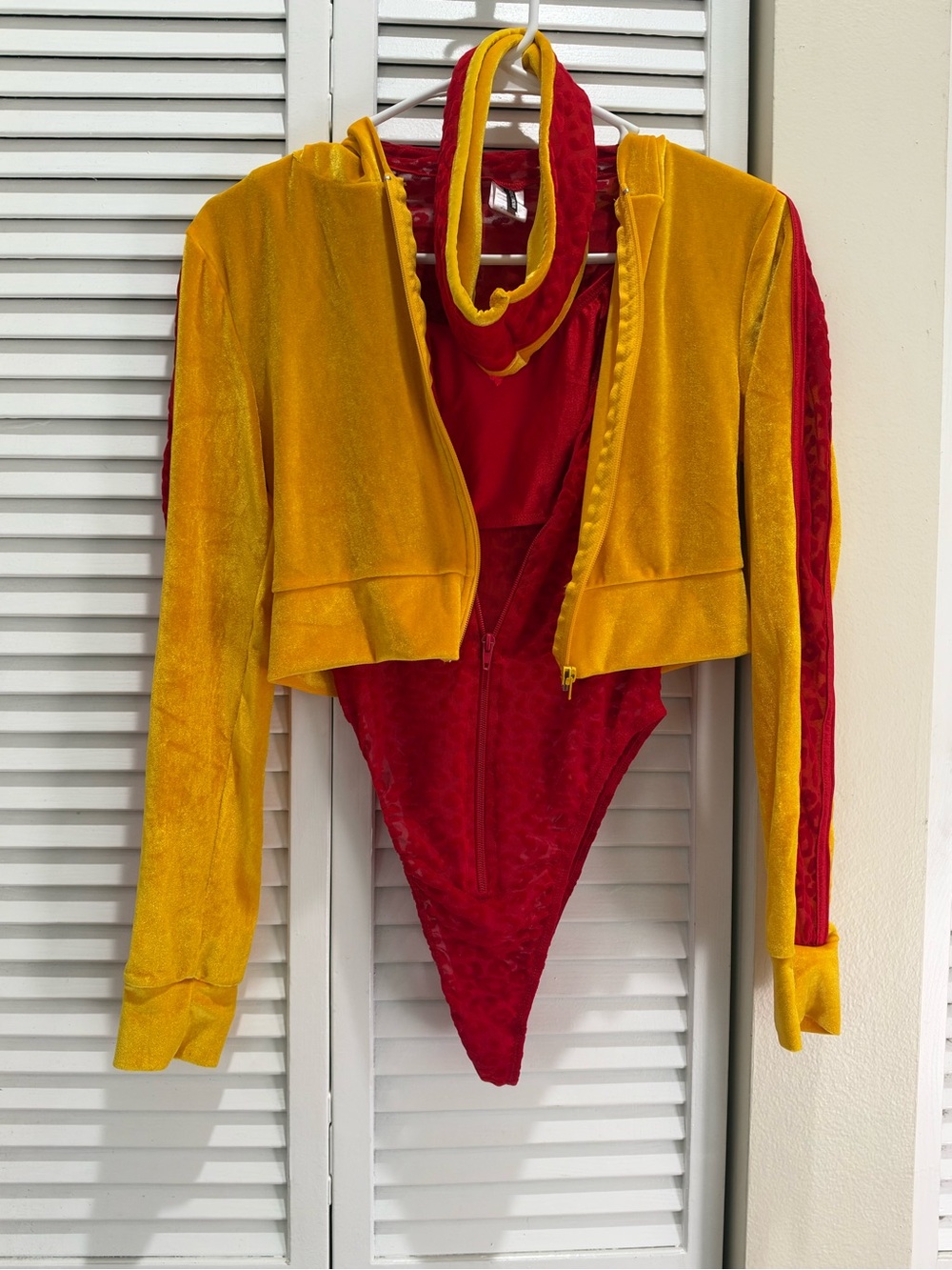Yellow and Red Velvet Cropped Jacket with Red Bodysuit |Cheetah Girls Costume|